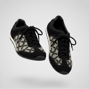 Coach Signature Monogram Sneakers - Black/Gray Suede & Jacquard Canvas - Size 9